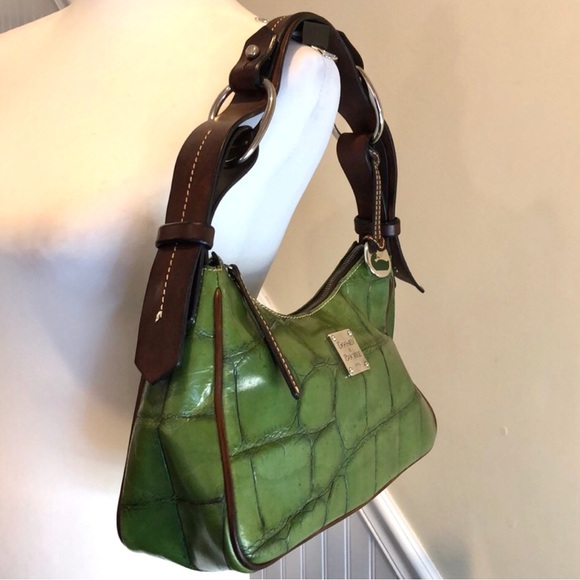 DOONEY & BOURKE Green Croc Embossed Leather Hobo Shoulder Bag Top Zip Closure - Picture 4 of 15